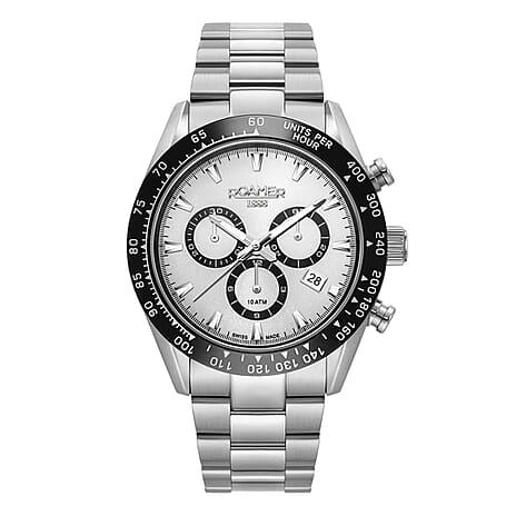 CYBER MONDAY DEAL - ROAMER Monza Swiss Ronda 5030 Chrono Movt. 10ATM WR Silver Colour Dial Mens Watch with Stainless Steel Strap
