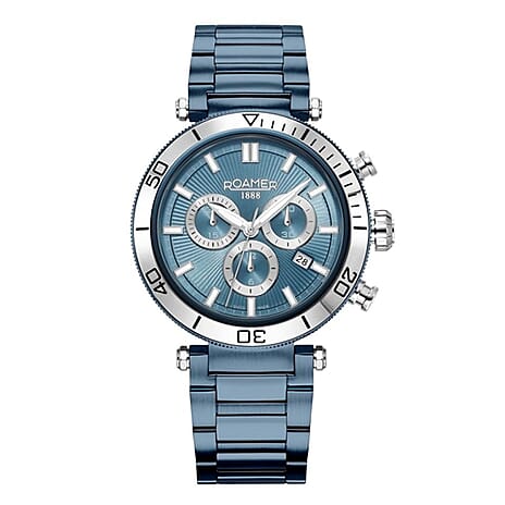 ROAMER Toscana Swiss Ronda-5030.D-A1C4 Movt. 5ATM WR Blue Dial Mens Watch with Blue Colour Stainless Steel Strap