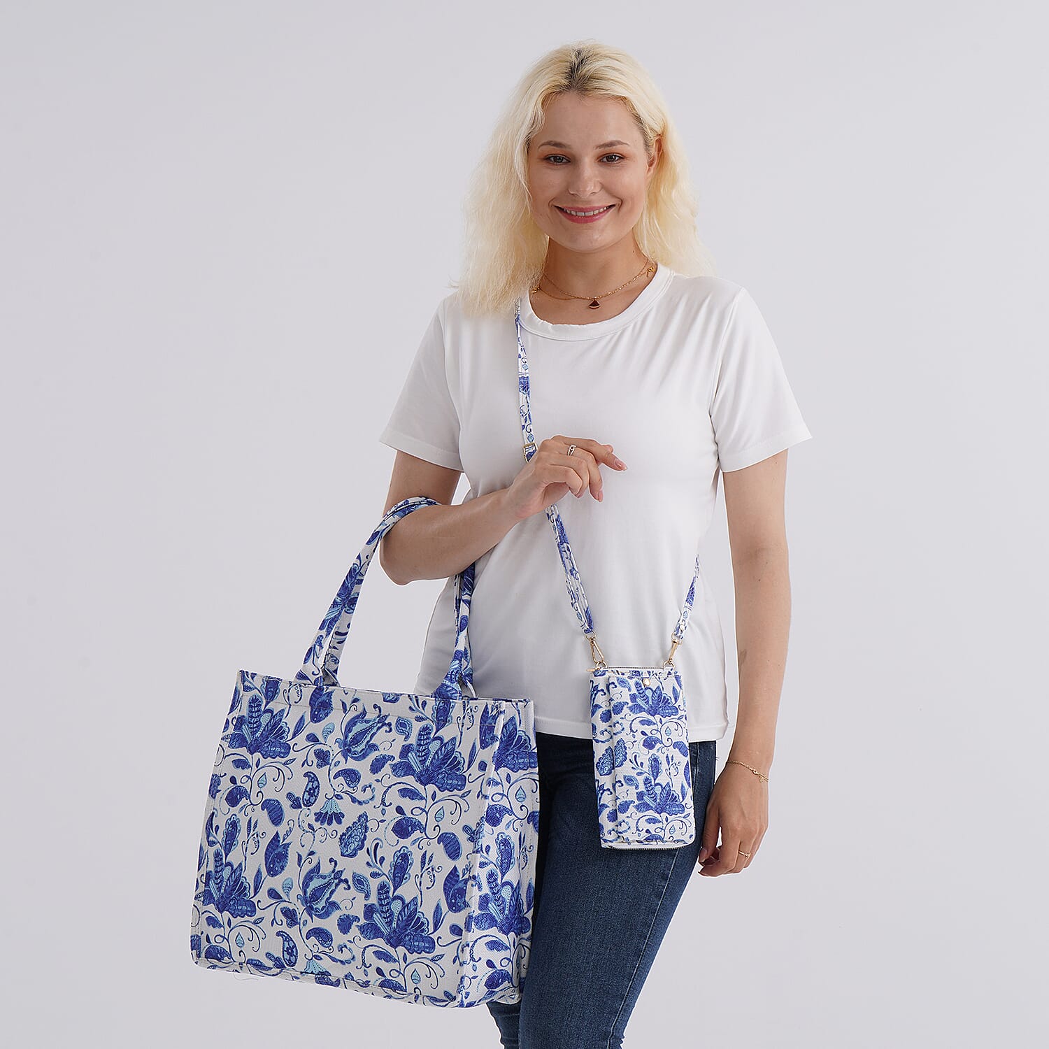 2 Piece Set - Blue Tote Bag and Crossbody Bag