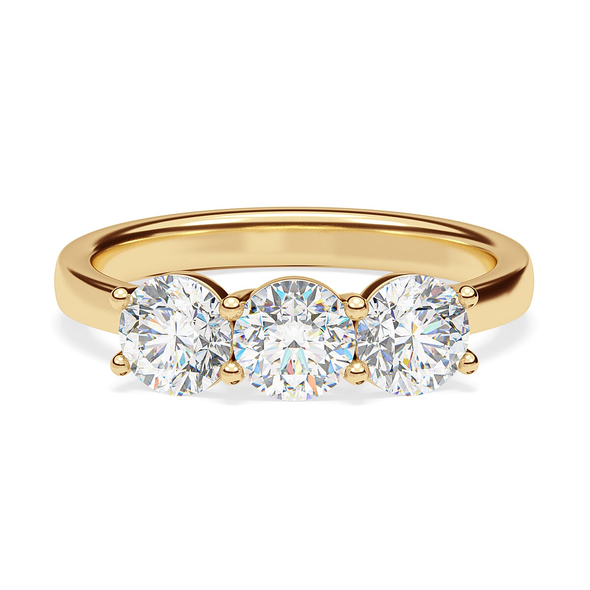 9K Yellow Gold Moissanite 3 Stone Ring 2.52 Ct, Gold Wt. 2.75 Gms.