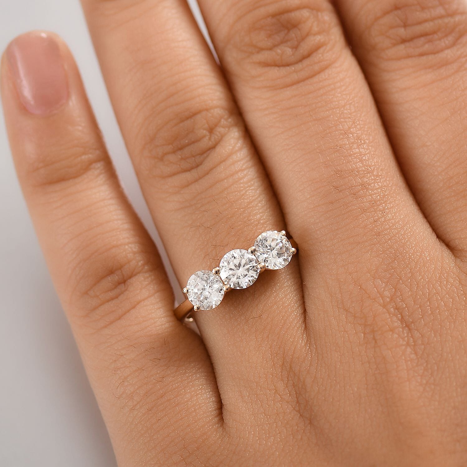 9K Yellow Gold Moissanite 3 Stone Ring 2.52 Ct, Gold Wt. 2.75 Gms.