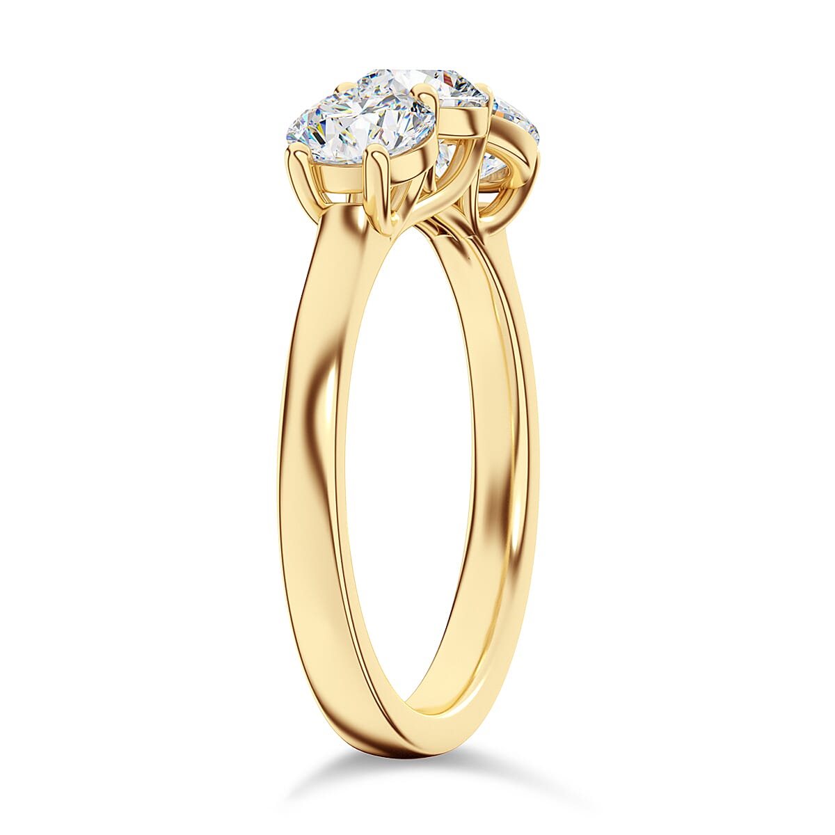 9K Yellow Gold Moissanite 3 Stone Ring 2.52 Ct, Gold Wt. 2.75 Gms.