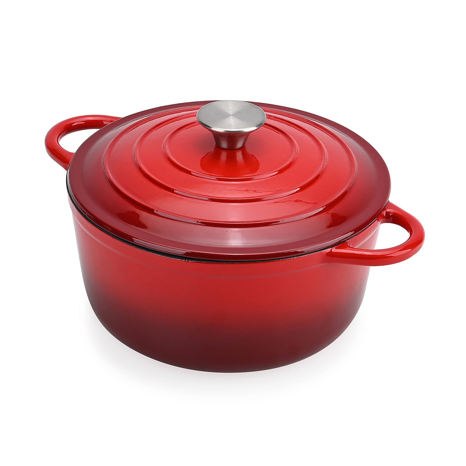 Cast Iron Round Casserole with Lid - 4L Capacity (24x32x10.7cm) - Burgundy