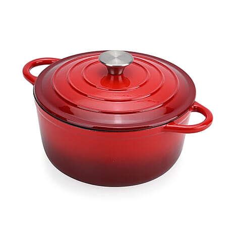 Cast Iron Round Casserole with Lid - 4L Capacity (24x32x10.7cm) - Burgundy