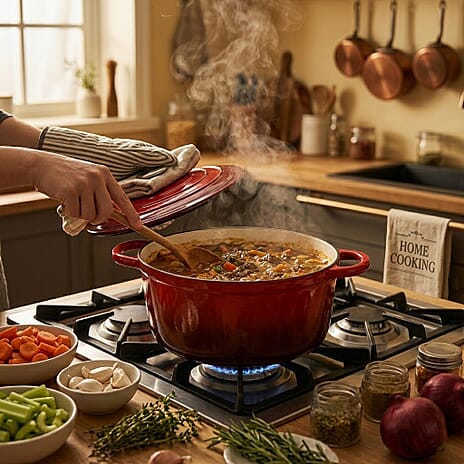 Cast Iron Round Casserole with Lid - 4L Capacity (24x32x10.7cm) - Burgundy