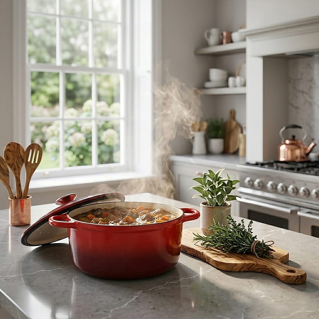 Cast Iron Round Casserole with Lid - 4L Capacity (24x32x10.7cm) - Burgundy