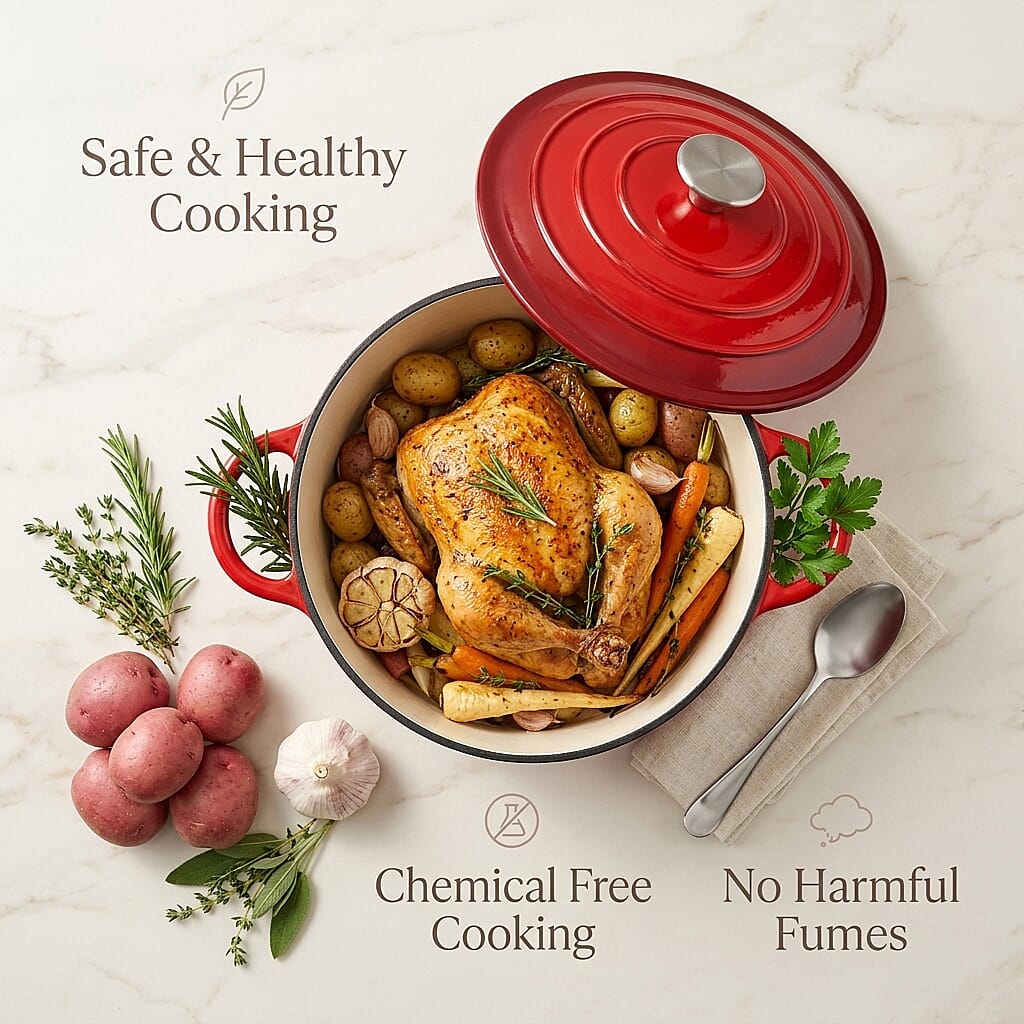 Cast Iron Round Casserole with Lid - 4L Capacity (24x32x10.7cm) - Burgundy