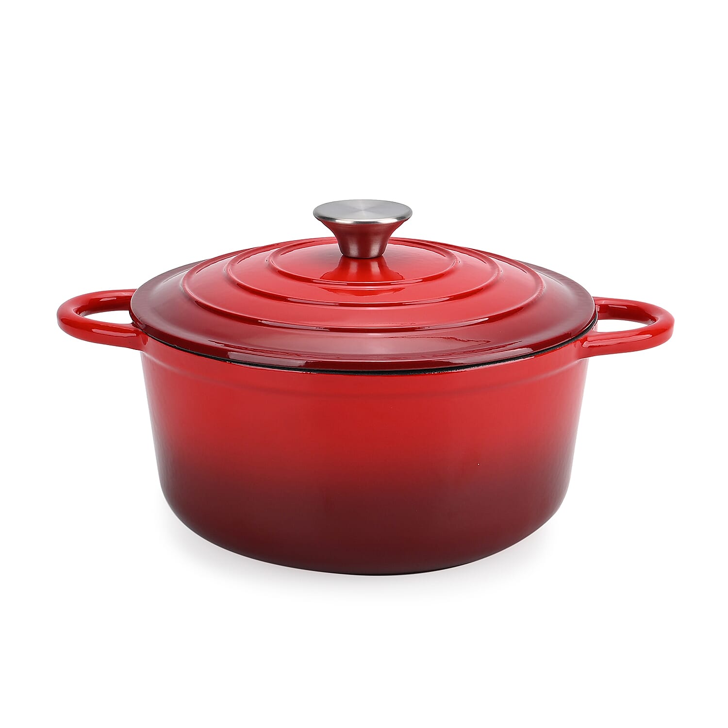 Cast Iron Pot with Lid - 4L Capacity (24x32x10.7cm) - Red
