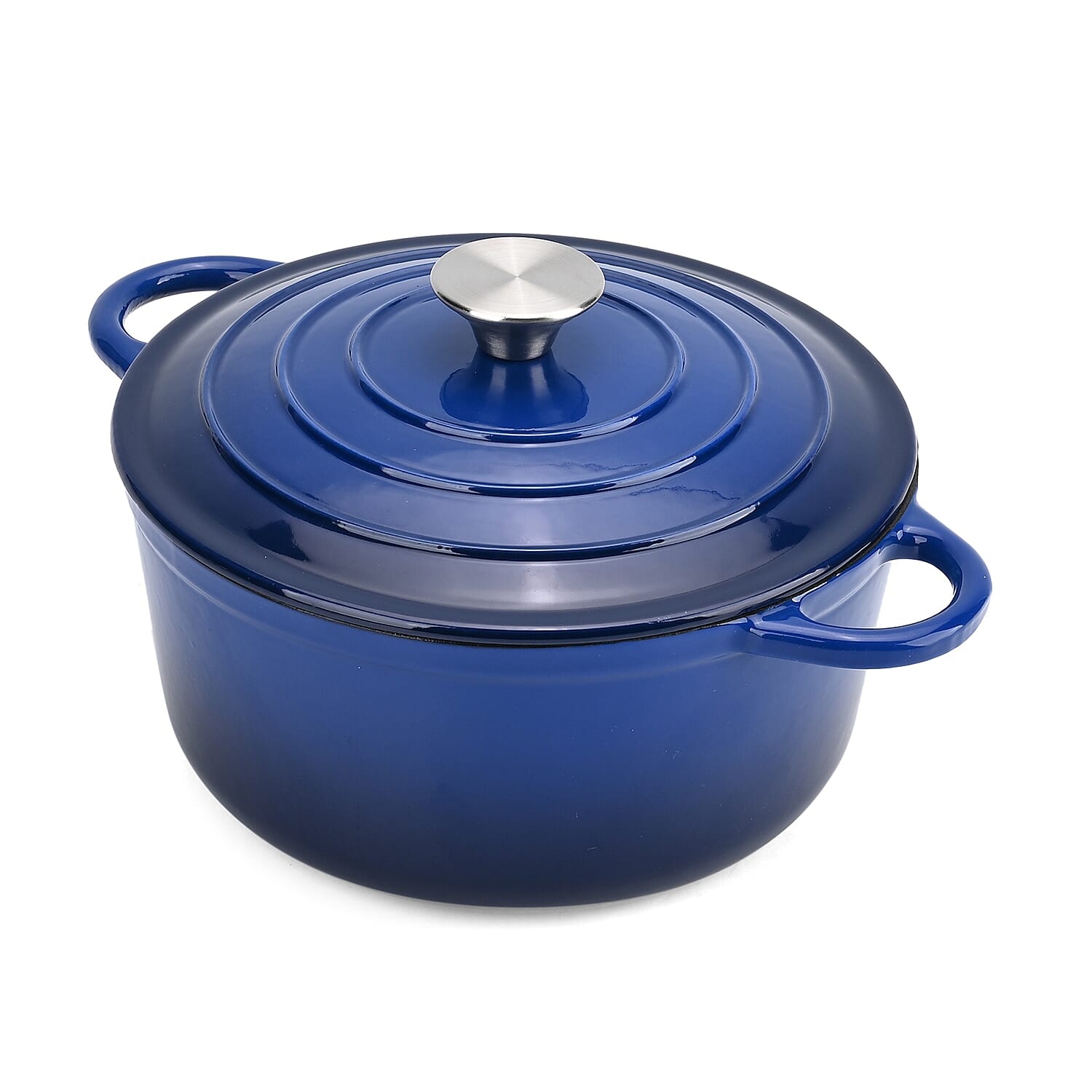 Cast Iron Round Casserole with Lid - 4L Capacity (24x32x10.7cm) - Dark Blue