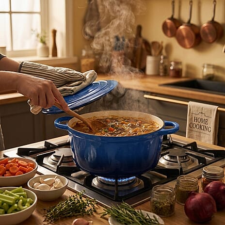 Cast Iron Round Casserole with Lid - 4L Capacity (24x32x10.7cm) - Dark Blue