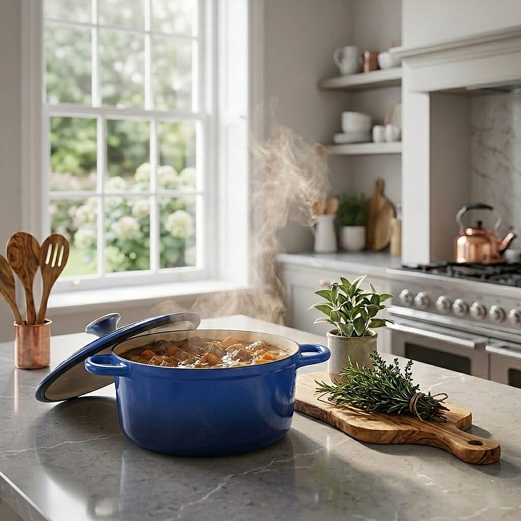 Cast Iron Round Casserole with Lid - 4L Capacity (24x32x10.7cm) - Dark Blue