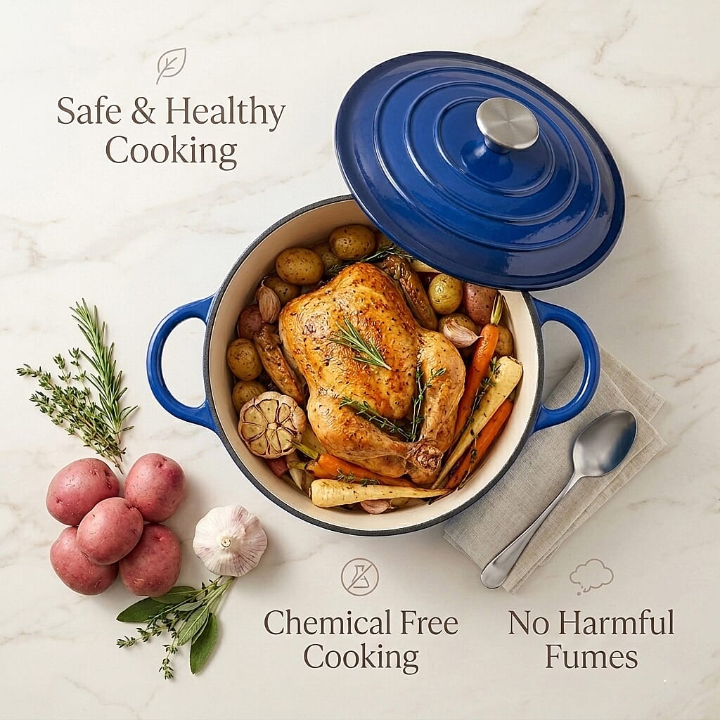 Cast Iron Round Casserole with Lid - 4L Capacity (24x32x10.7cm) - Dark Blue