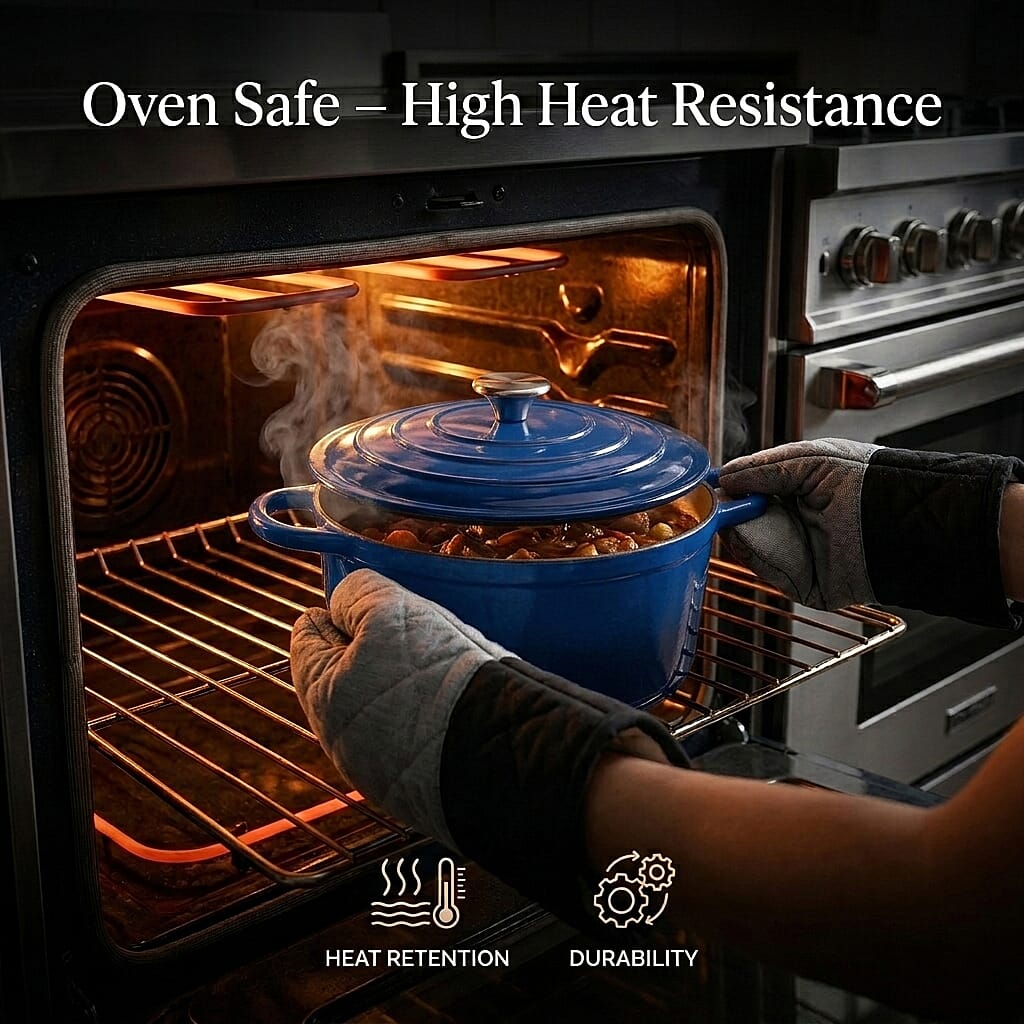Cast Iron Round Casserole with Lid - 4L Capacity (24x32x10.7cm) - Dark Blue