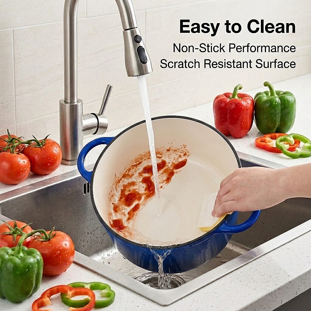 Cast Iron Round Casserole with Lid - 4L Capacity (24x32x10.7cm) - Dark Blue