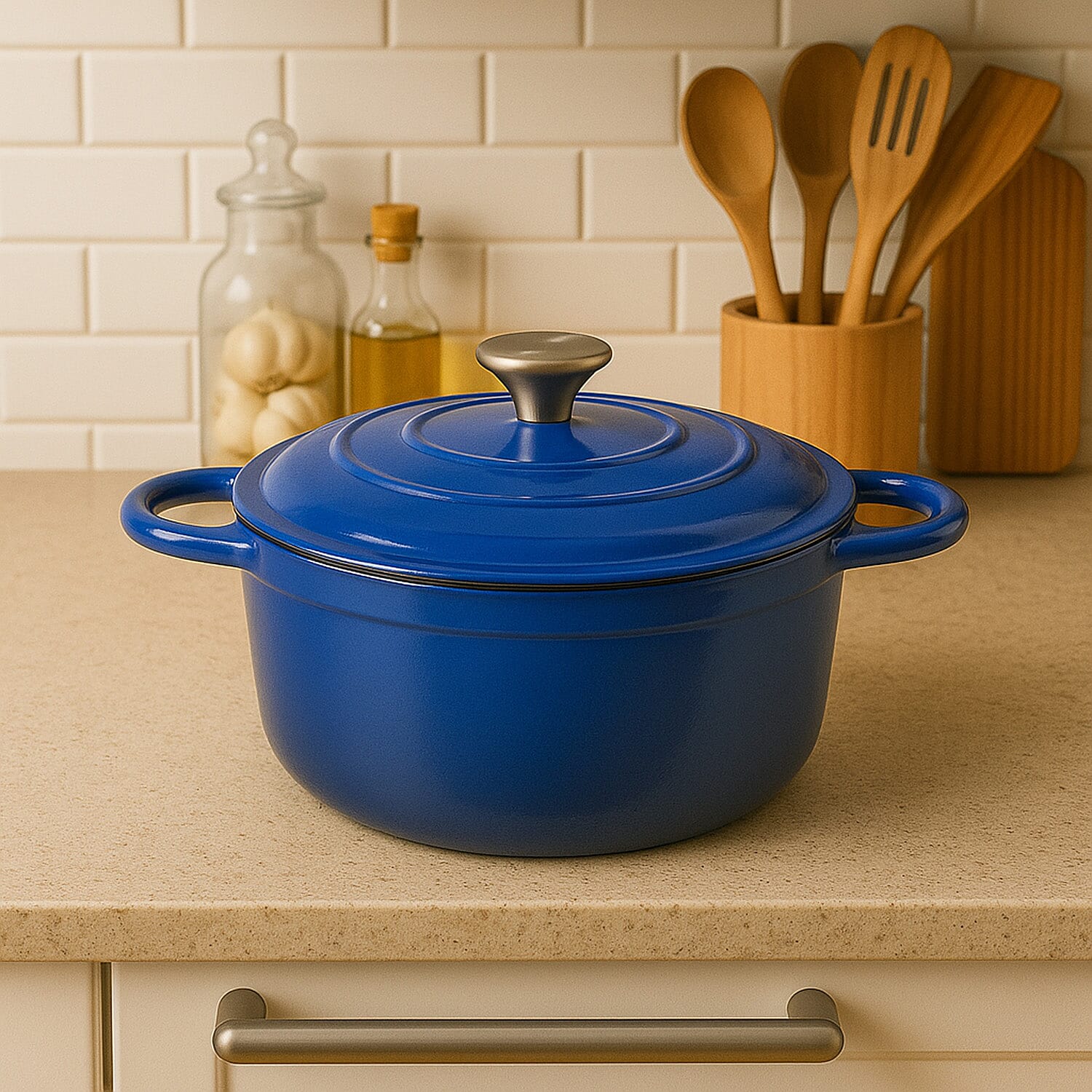 Cast Iron Pot with Lid - 4L Capacity (24x32x10.7cm) - Dark Blue