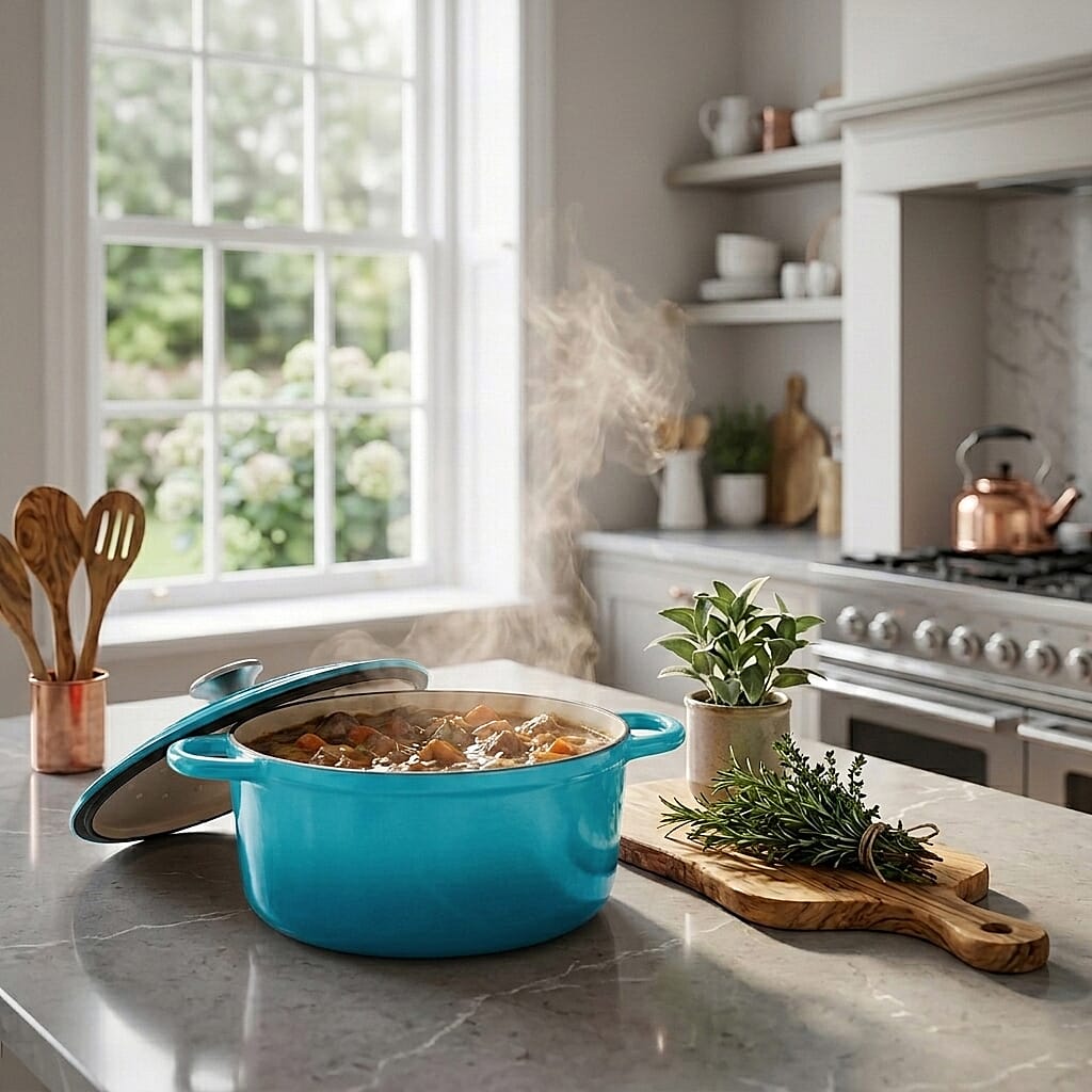 Cast Iron Round Casserole with Lid - 4L Capacity (24x32x10.7cm) - Teal