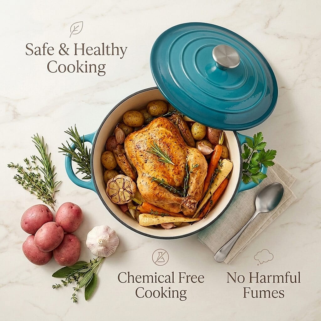 Cast Iron Round Casserole with Lid - 4L Capacity (24x32x10.7cm) - Teal