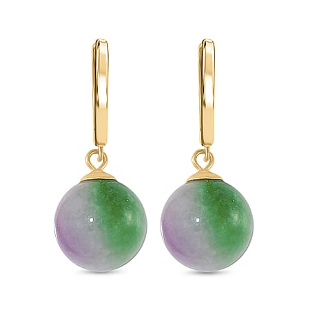 Multi Colour Jade Earring with Clasp in Gold Overlay Sterling Silver 28.00 Ct.