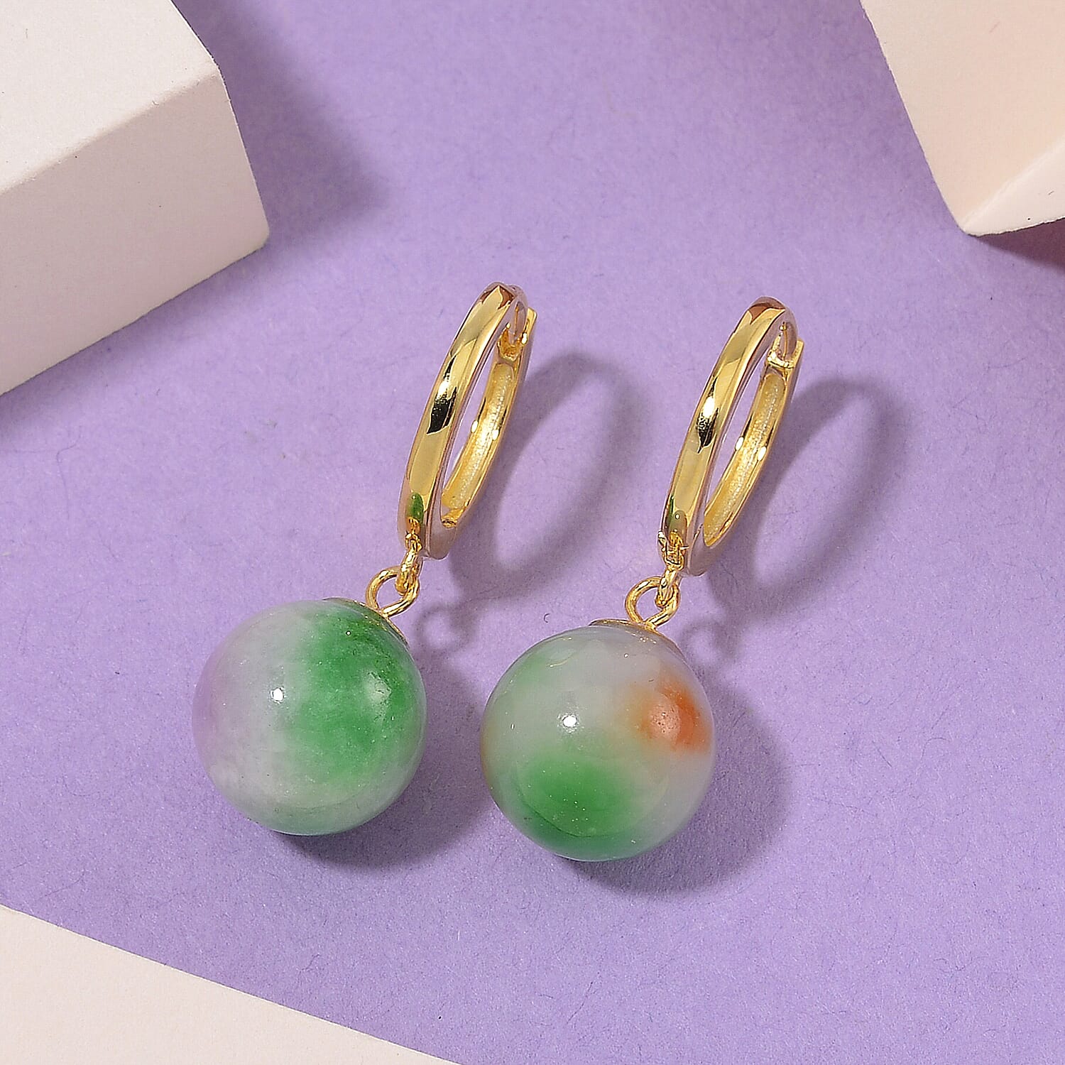 Multi Colour Jade Earring with Clasp in Gold Overlay Sterling Silver 28.00 Ct. Multi Colour Jade Earring with Clasp in Gold Overlay Sterling Silver 28.00 Ct.