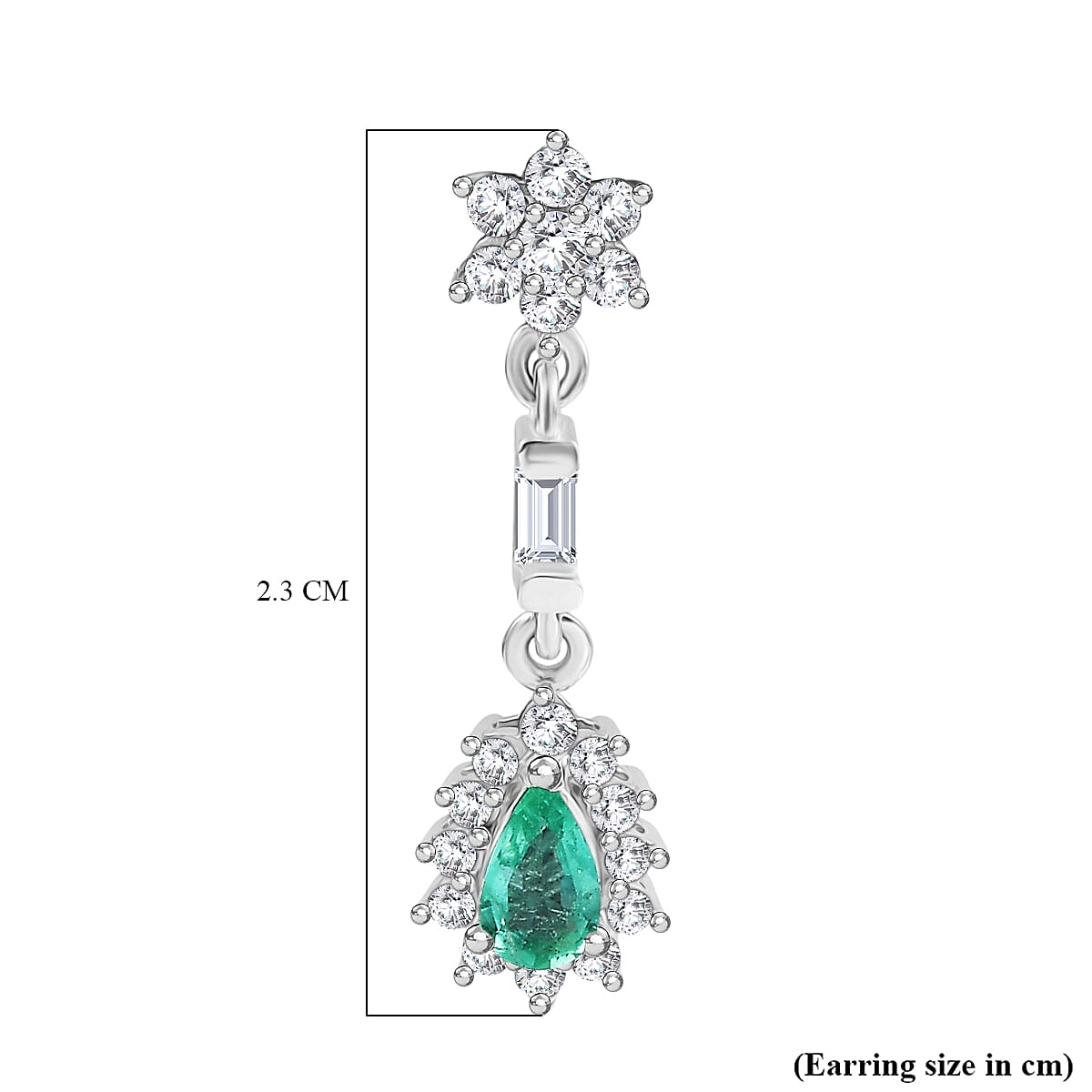 AAA Gemfields Emerald & White Zircon Dangling Earring with Push Back in Rhodium Overlay Sterling Silver 1.06 Ct. AAA Gemfields Emerald & White Zircon Dangling Earring with Push Back in Rhodium Overlay Sterling Silver 1.06 Ct.