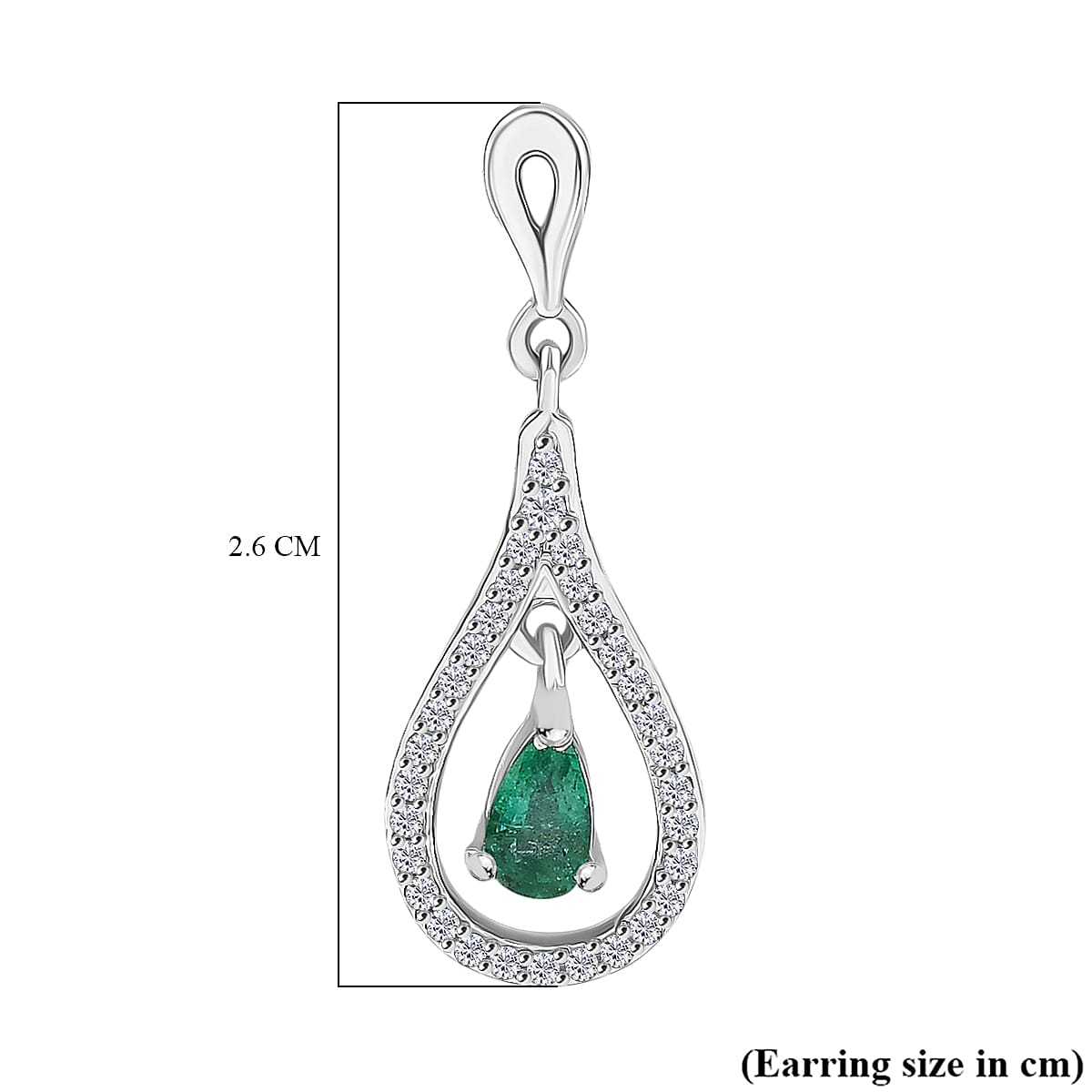 AAA Gemfield Emerald & White Zircon Solitaire Stud Push Post Earring in Rhodium Overlay Sterling Silver AAA Gemfield Emerald & White Zircon Solitaire Stud Push Post Earring in Rhodium Overlay Sterling Silver