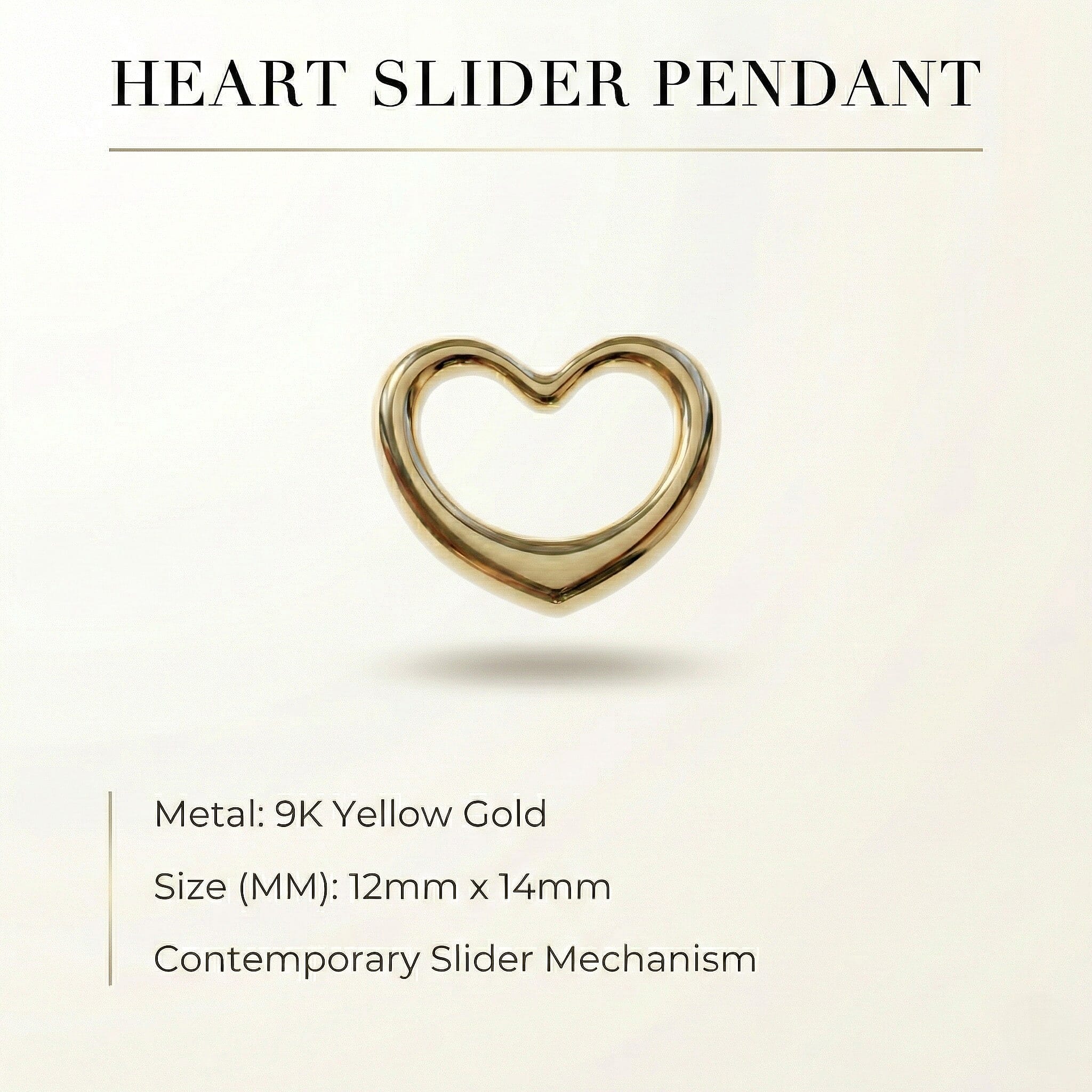 9K Yellow Gold Heart Slider Pendant