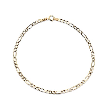9K Yellow Gold 2 MM Figaro Bracelet with Spring Ring Clasp 7.5 Inch Polished