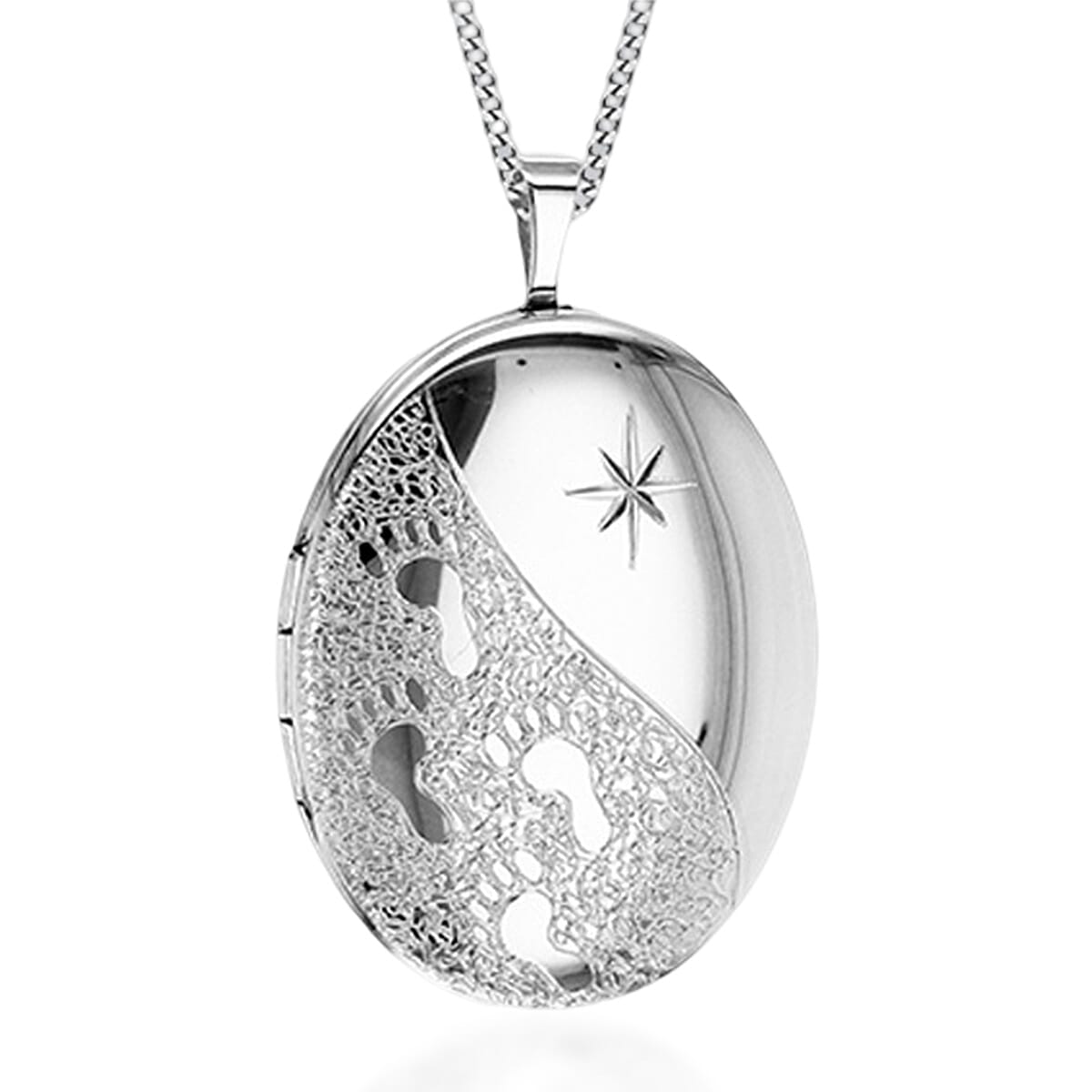 Oval Shape Foot Prints Locket Pendant in Sterling Silver