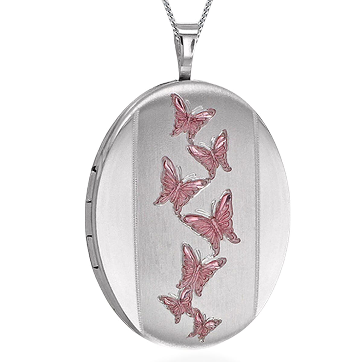 Oval Shape Pink Butterfly Locket Pendant in Sterling Silver