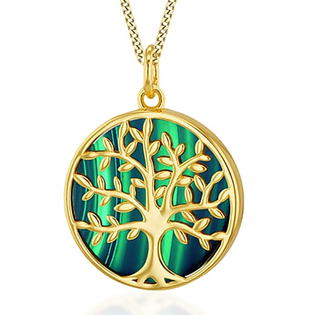 Designer Inspired - Tree of Life Malachite Pendant in in Yellow Gold Overlay Sterling Silver