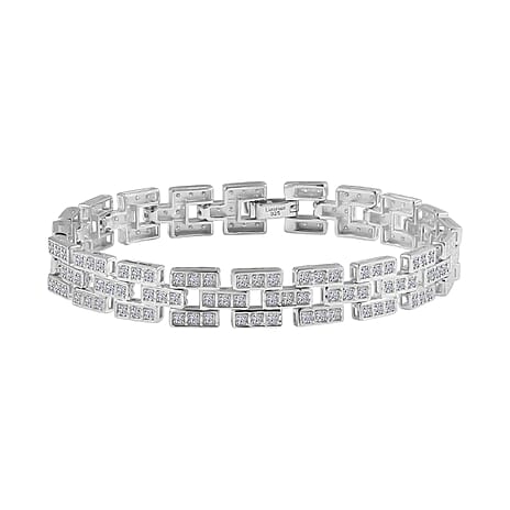 Luxuriant Diamond (SI-GH) Lab Grown Diamond Bracelet (Size 7.5) in Rhodium Overlay Sterling Silver 2.00 Ct, Silver Wt.16.00 Gms.