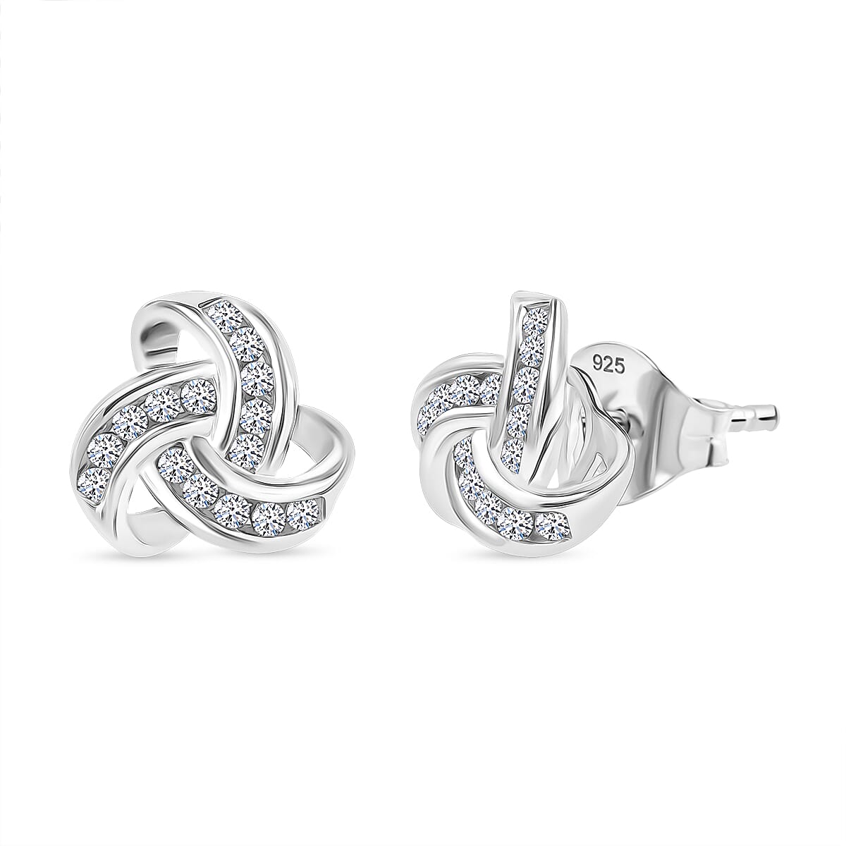 Lab Grown Diamond (SI G-H)Knot Earring in Rhodium Overlay Sterling Silver. Total Wt 0.30 Cts