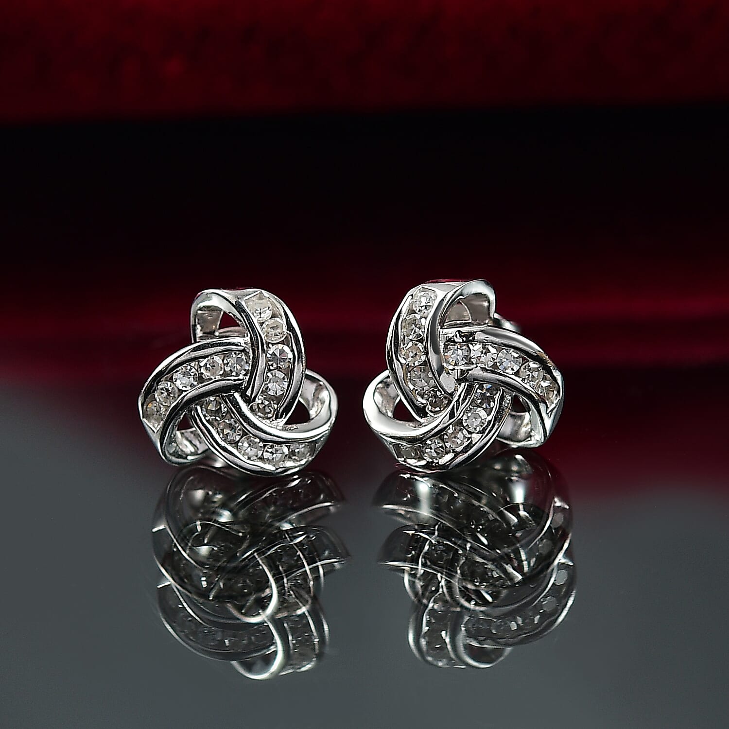 Lab Grown Diamond (SI G-H)Knot Earring in Rhodium Overlay Sterling Silver. Total Wt 0.30 Cts