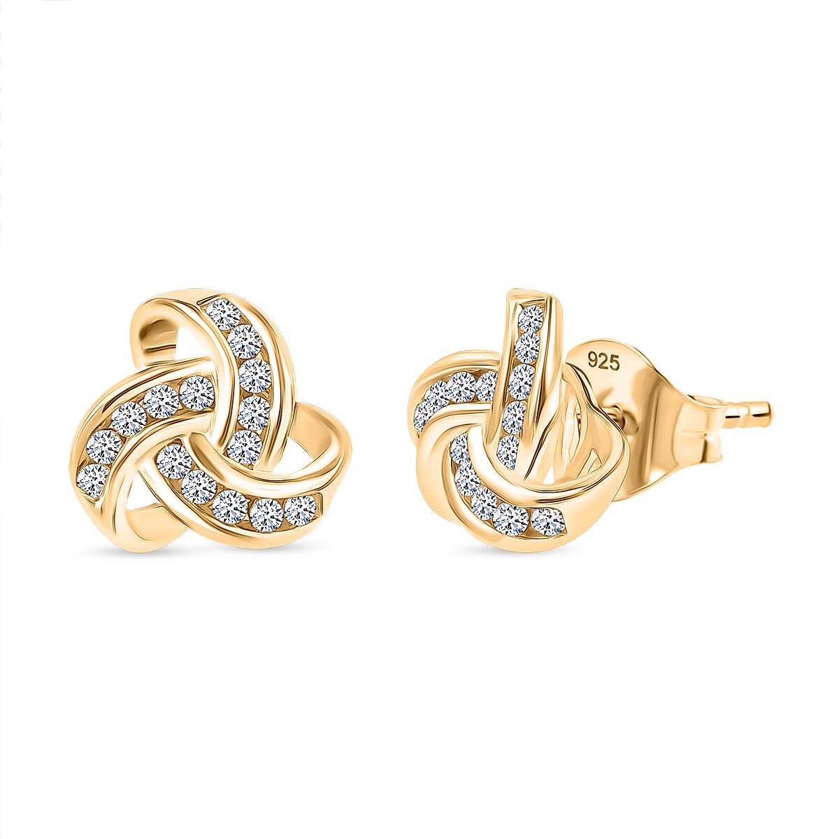 Lab Grown Diamond (SI G-H)  Knot Earring in 18K Gold Vermeil Sterling Silver. Total Wt 0.30 Cts