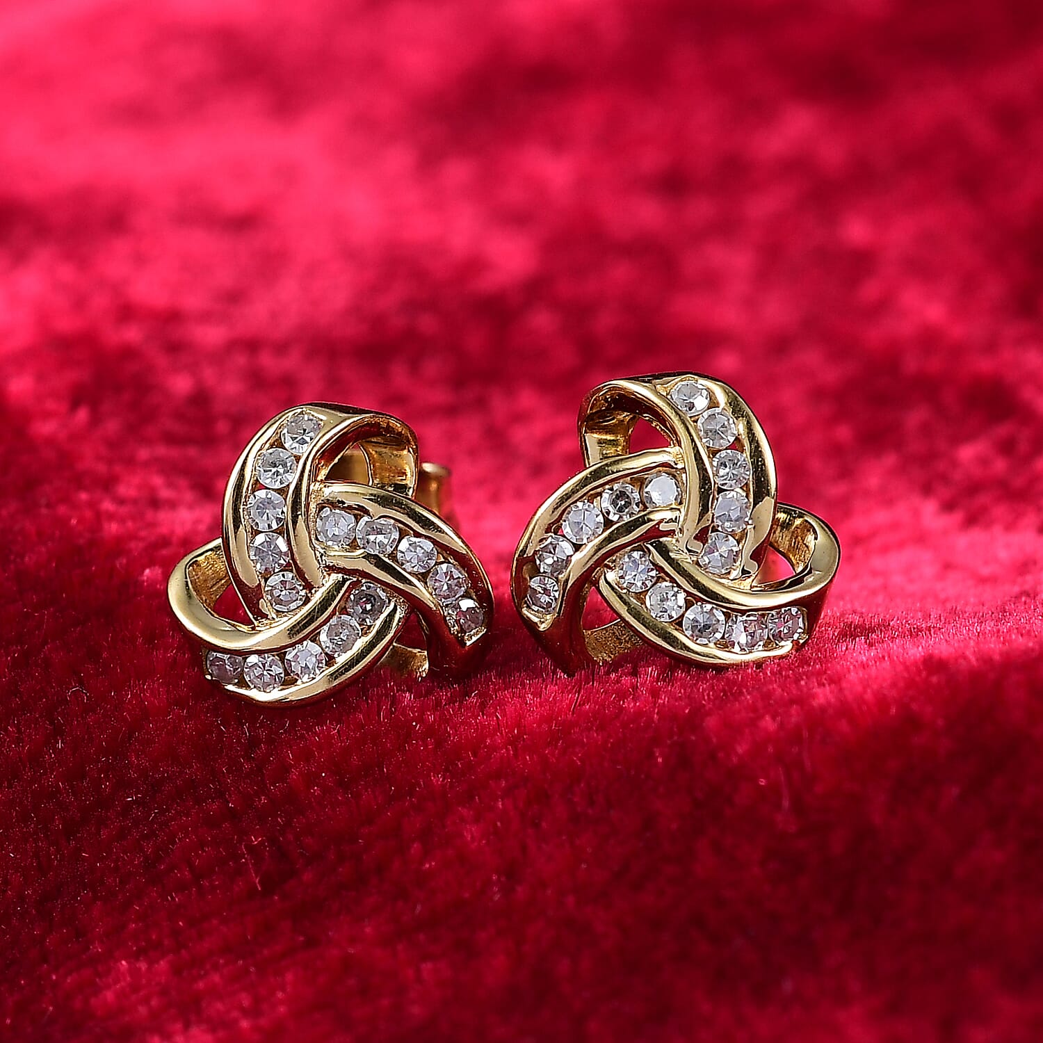 Lab Grown Diamond (SI G-H)  Knot Earring in 18K Gold Vermeil Sterling Silver. Total Wt 0.30 Cts