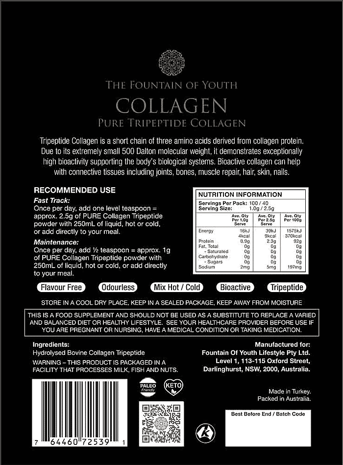 Brand New Fountain of Youth Lifestyle Pure Tripeptide Collagen Set - 100gm