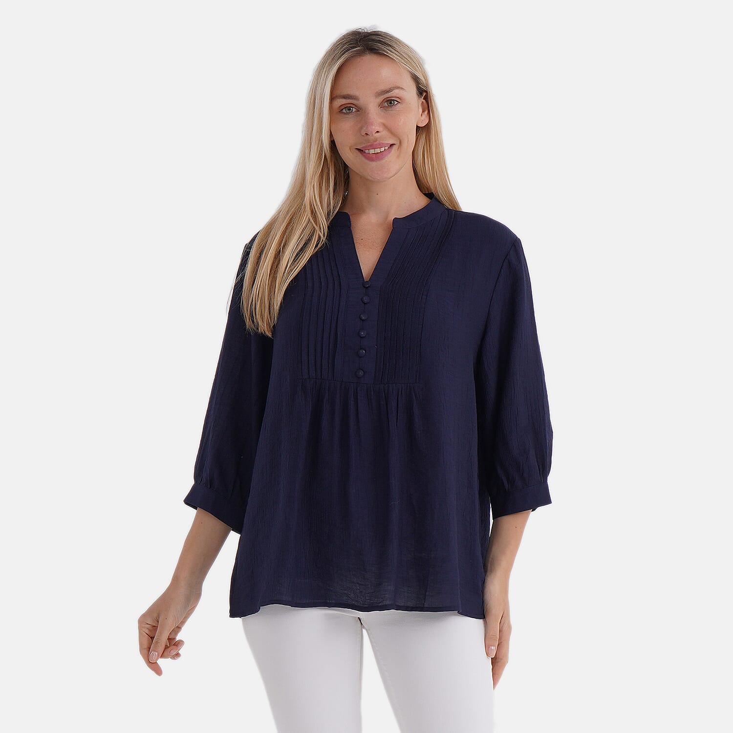 La Marey Nylon Patterned Blouse (Size - XL) - Navy & Navy