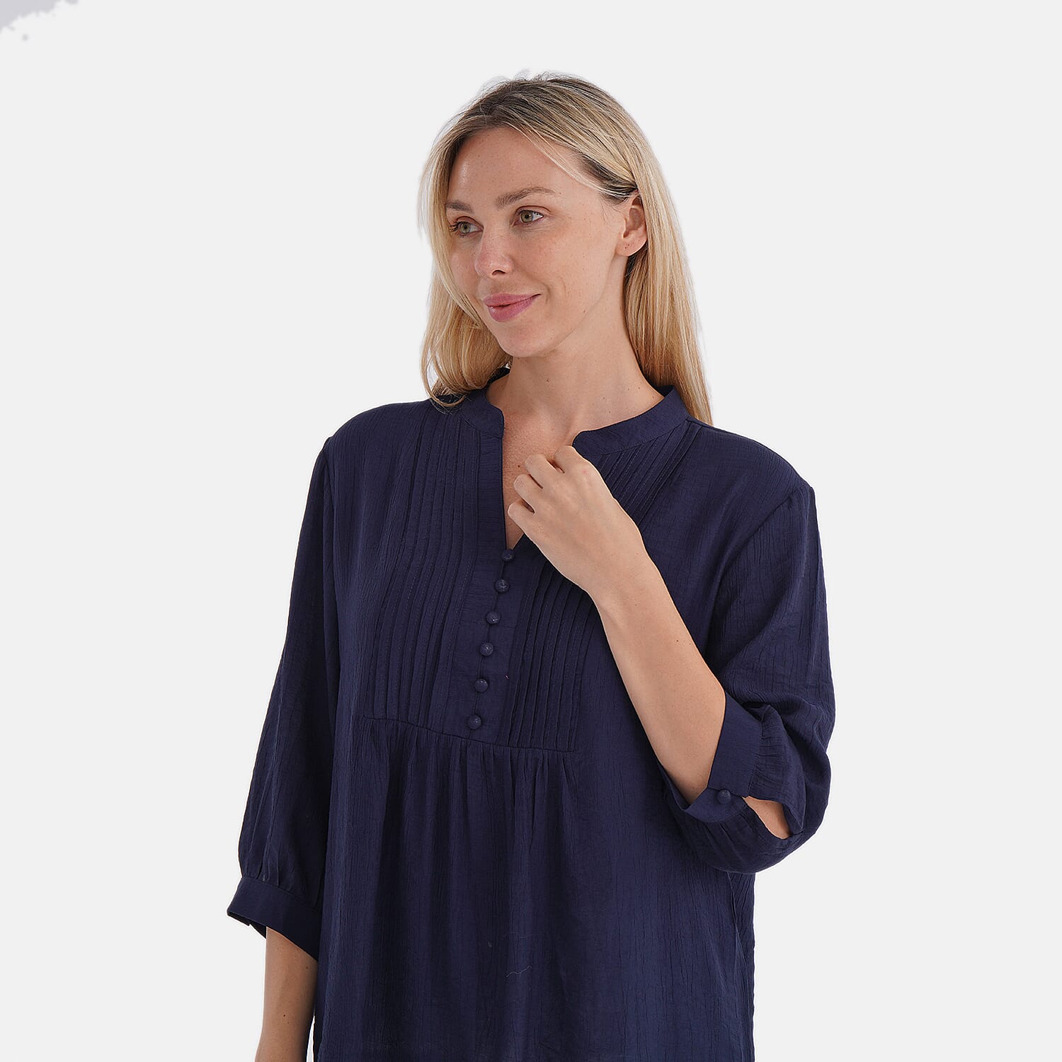 La Marey Nylon Patterned Blouse (Size - XL) - Navy & Navy