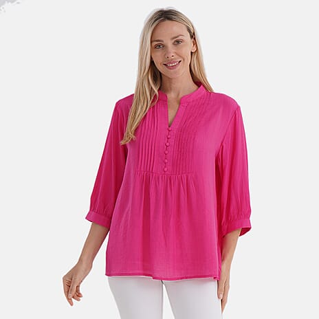 La Marey Pintuck Button Blouse (Size 12 to 14) - Pink