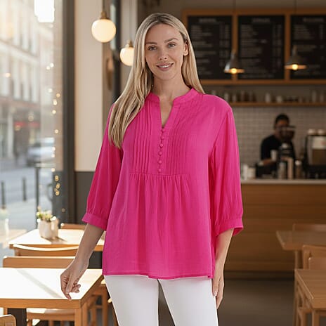La Marey Pintuck Button Blouse (Size 16 to 18) - Pink