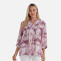 LA MAREY Womens Viscose Blend Abstract Print Button Blouse (Size M) - Pink