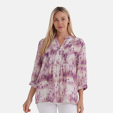 LA MAREY Womens Viscose Blend Abstract Print Button Blouse (Size XL) - Pink