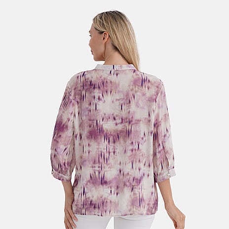 LA MAREY Womens Viscose Blend Abstract Print Button Blouse (Size XL) - Pink