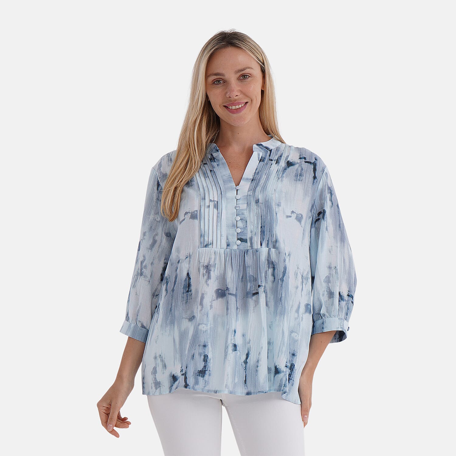 LA MAREY Womens Printed Button Blouse