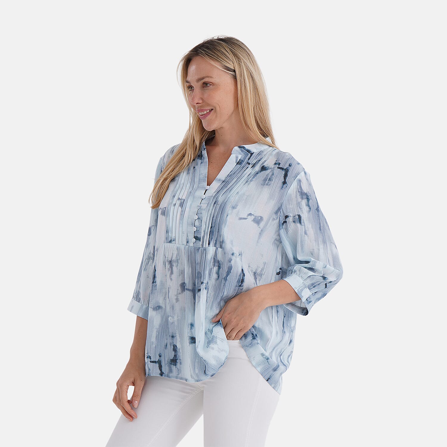 LA MAREY Womens Printed Button Blouse