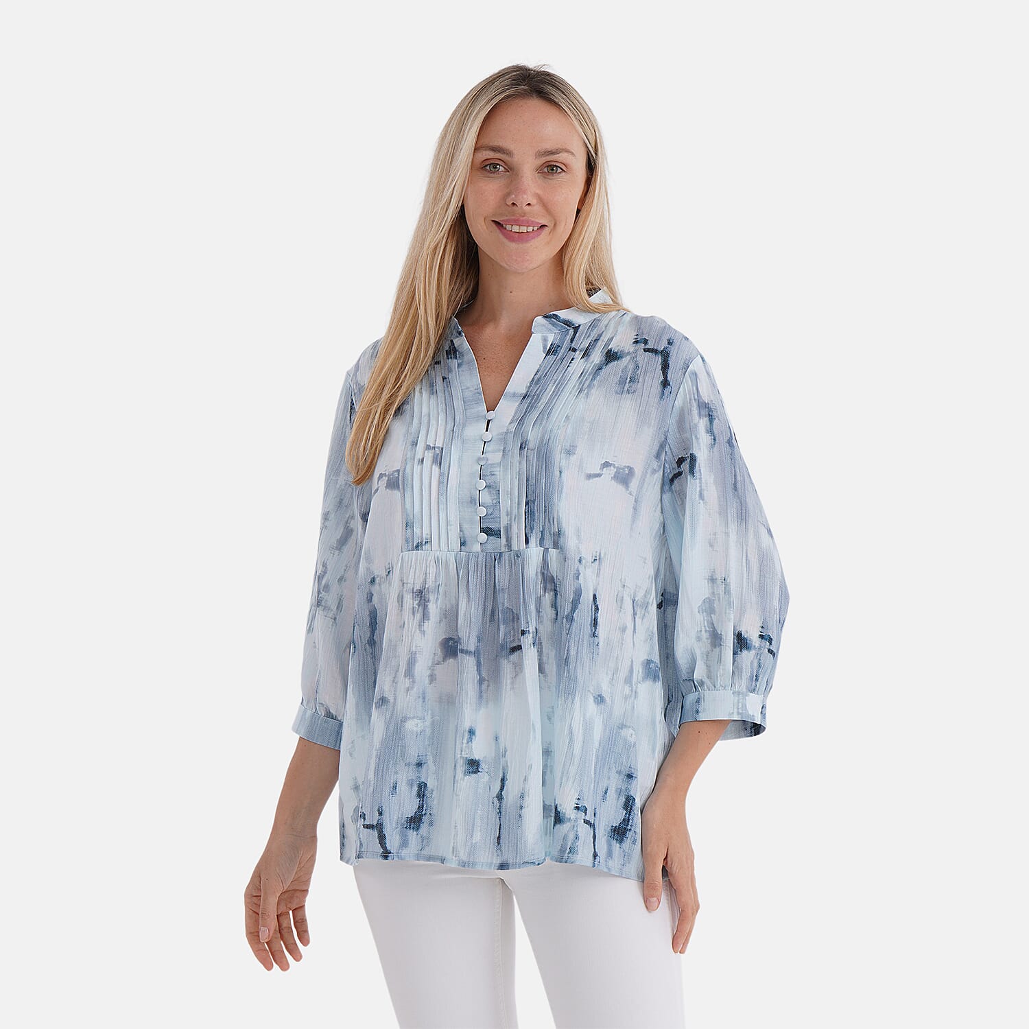 LA MAREY Womens Printed Button Blouse