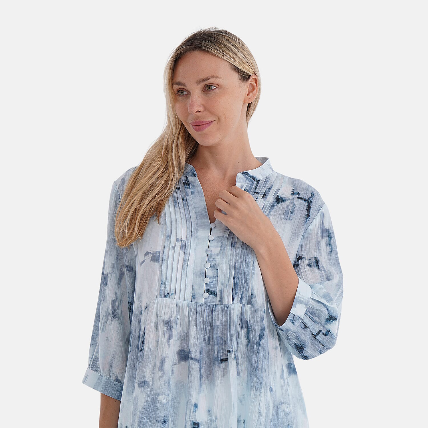 LA MAREY Womens Printed Button Blouse