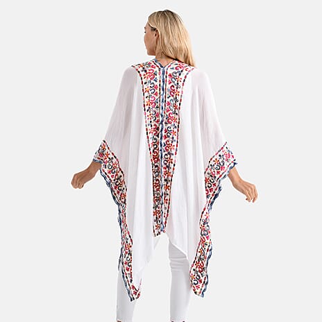 & Maisi Embroidery Shawl (Size - One Size) - White & Red
