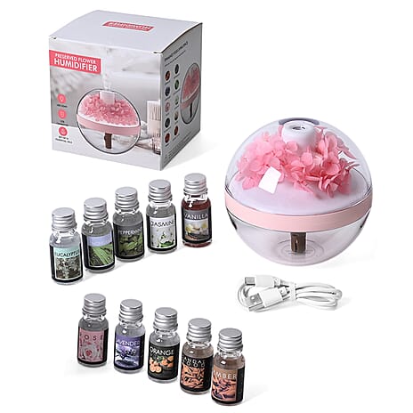 Preserved Flower Humidifier With 2 Mist Modes and Optional Warm Light Feature with 10 Essential Oils