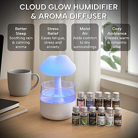 Homesmart Rainy Cloudy Humidifier with 7-Color LED Light - Including 10 Essential Oils  - White Aroma Diffuser